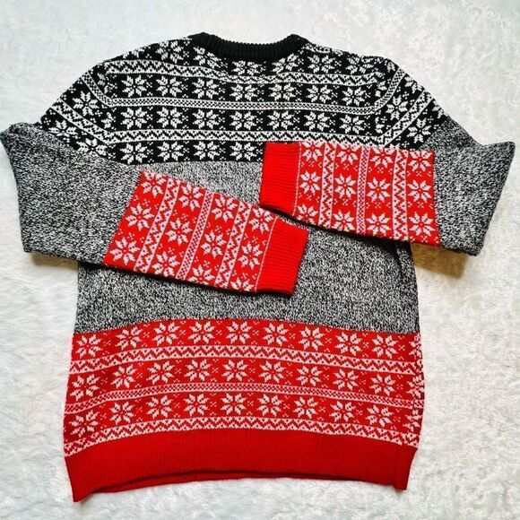 Topman Womens Red and Black Fair Isle Sleigh My Name Christmas Sweater Large - Picture 2 of 6